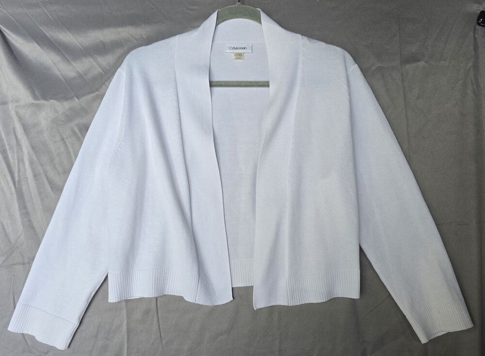 Calvin Klein Cardigan Sweater Womens XL White Open Front Long Sleeve Knit